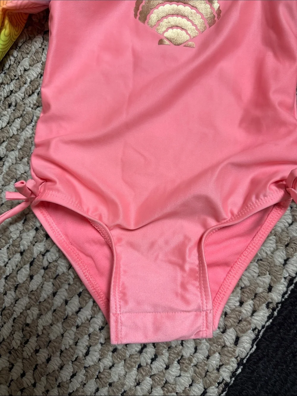 Cat & Jack Pink One-Piece Rash Guard Swimsuit with Rainbow Sleeves